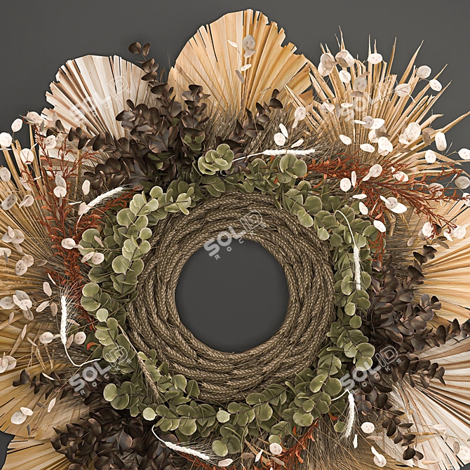 Organic Wheat Decor Wreath 3D model image 4