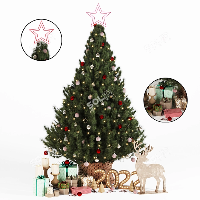 Festive Green Christmas Tree | 200Cm Height 3D model image 1