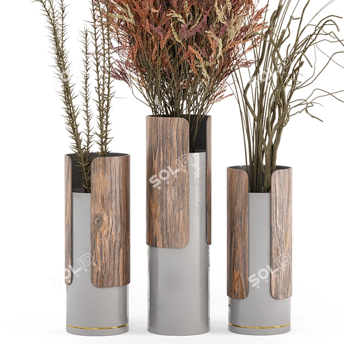 Wood & Ceramic Indoor Plant Combo - Set 345 3D model image 3