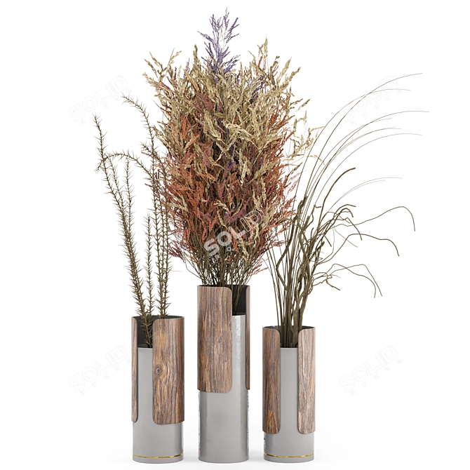 Wood & Ceramic Indoor Plant Combo - Set 345 3D model image 4