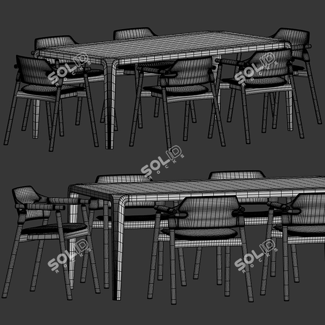 Elegant Marble and Velvet Dining Set 3D model image 2