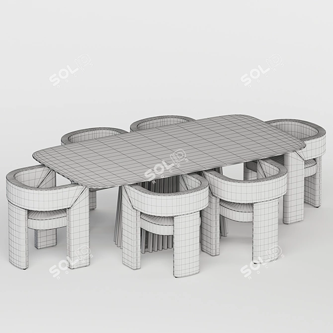 Modern Velvet and Wood Dining Set 3D model image 6