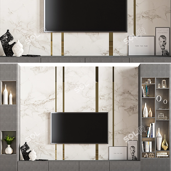 Modern TV Wall Set 01 3D model image 1