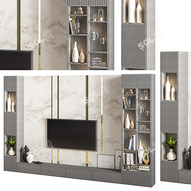 Modern TV Wall Set 01 3D model image 2