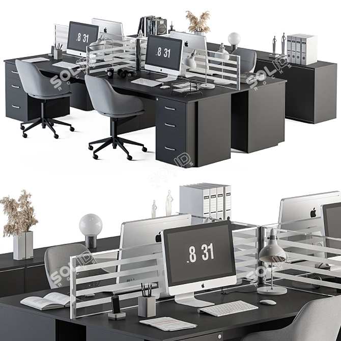 Wood and Gray Employee Set 3D model image 2