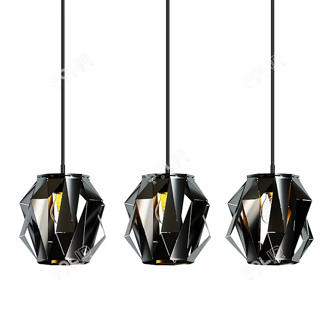 Elegant Black Pendant Lamp - 1180mm 3D model image 1