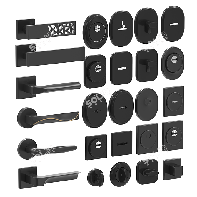 Premium Door Hardware Kit: Handles & Reinforcement 3D model image 1