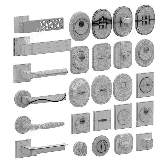 Premium Door Hardware Kit: Handles & Reinforcement 3D model image 2