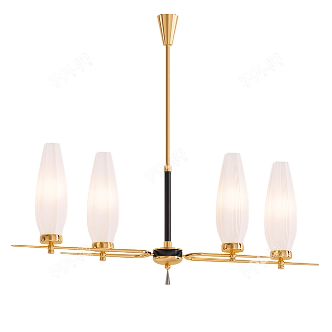 French Modernist Linear Chandelier 3D model image 1