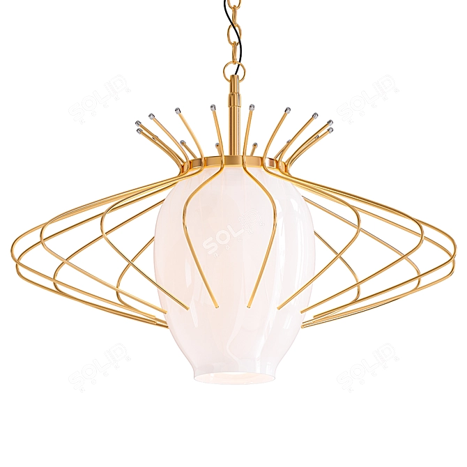 French Modernist Pendant: Brass & Satin Glass 3D model image 1