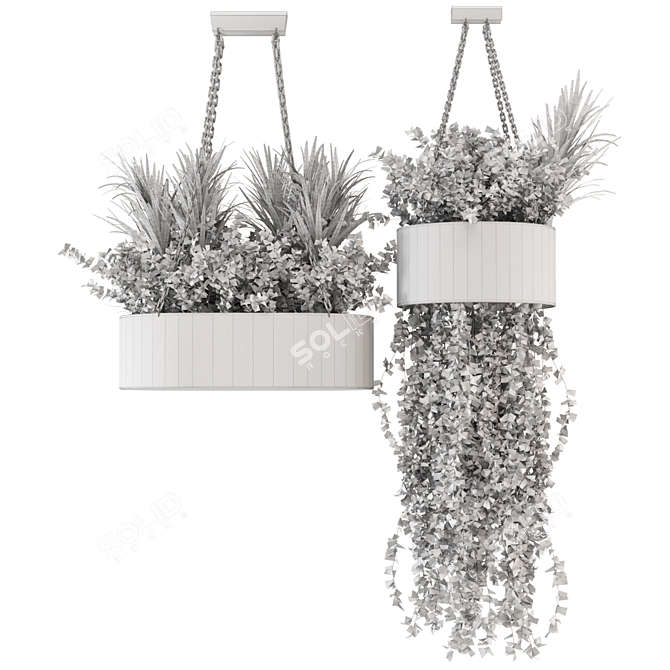 Indoor Hanging Plants Set in Metal Box 3D model image 7