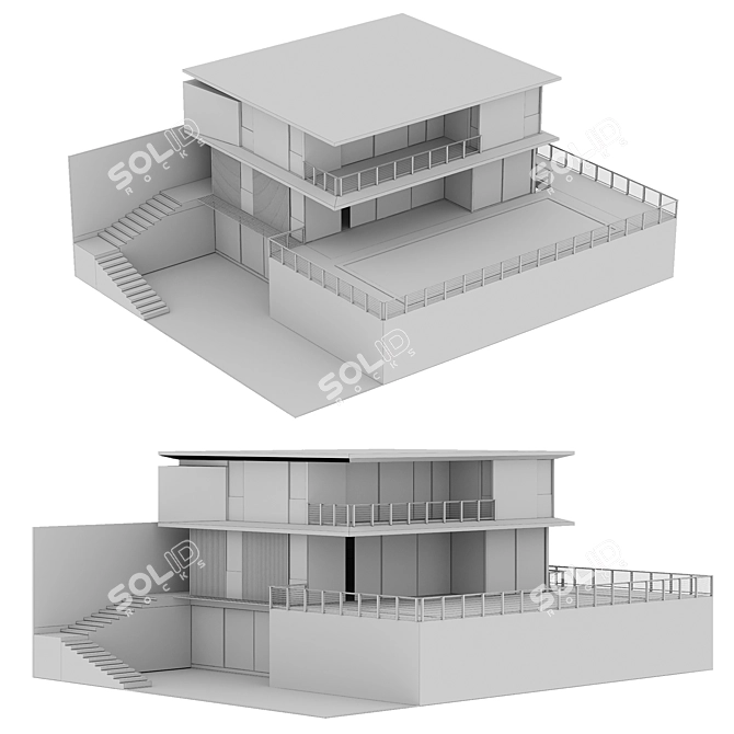 Sleek Modern House Design 3D model image 4