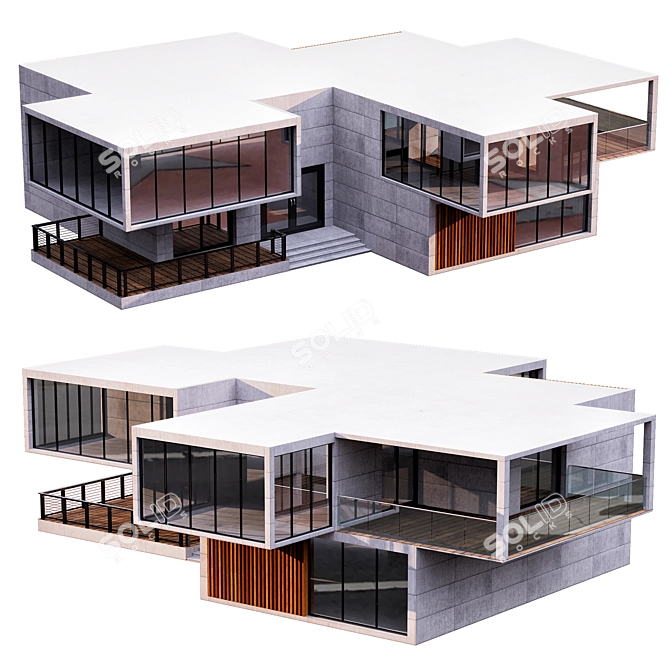 Sleek Modern House Design 3D model image 2