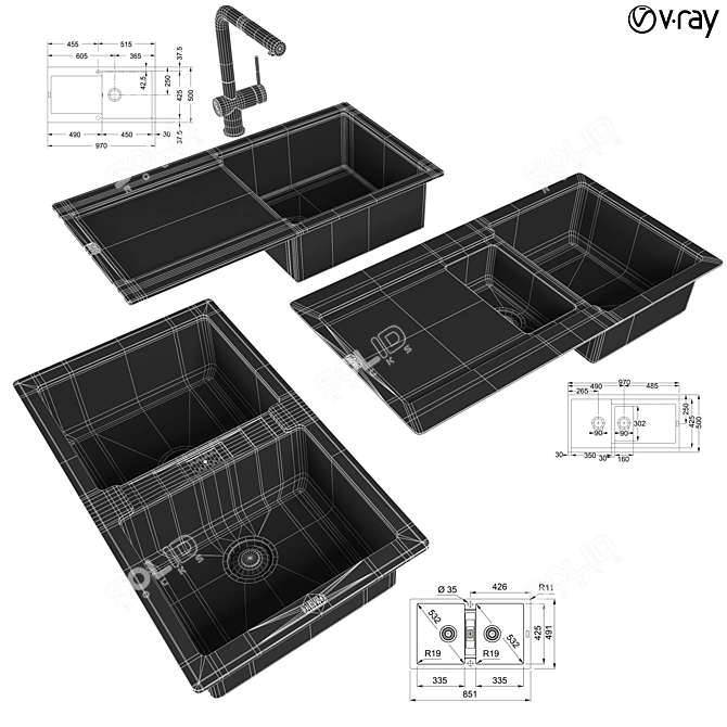 Versatile Kitchen Sink Collection 3D model image 5