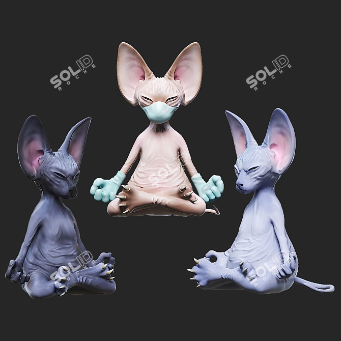 Whimsical Sphinx Cat Figurines 3D model image 1