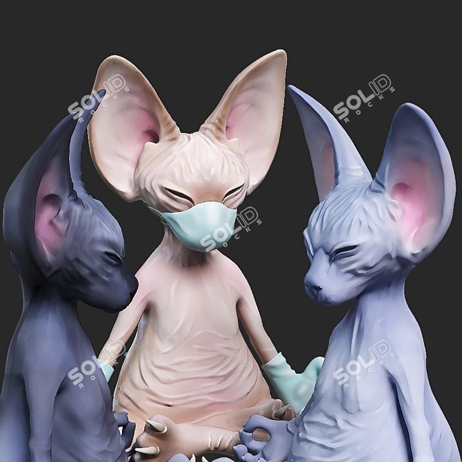 Whimsical Sphinx Cat Figurines 3D model image 5