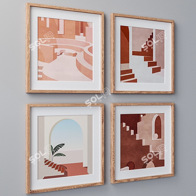 4-Piece Wall Painting Set - Various Frame Colors 3D model image 1