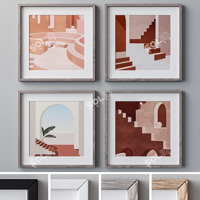 4-Piece Wall Painting Set - Various Frame Colors 3D model image 2