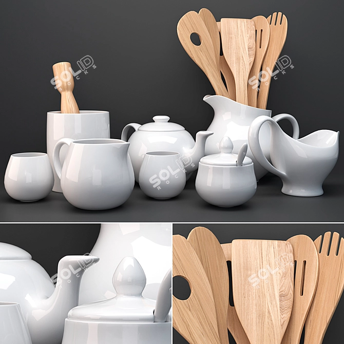 Stylish Kitchen Dish Set 3D model image 3