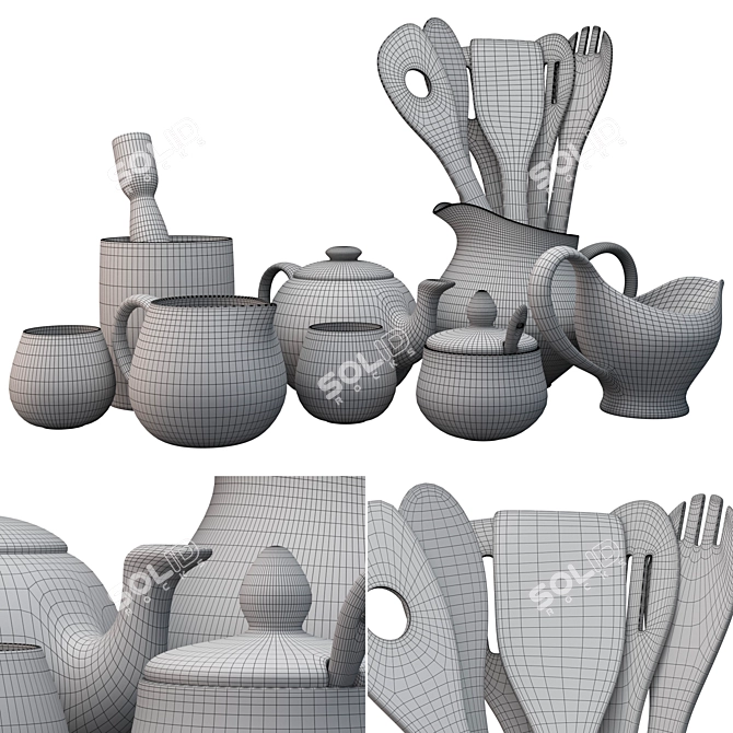 Stylish Kitchen Dish Set 3D model image 5