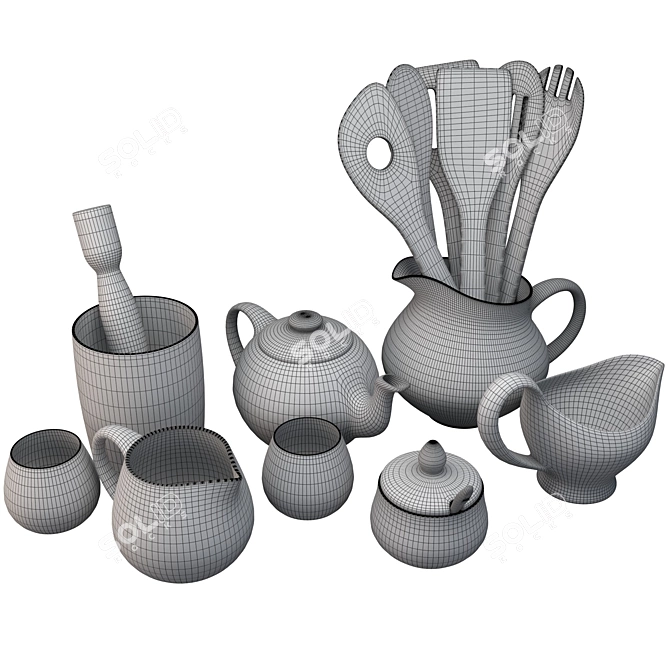 Stylish Kitchen Dish Set 3D model image 6