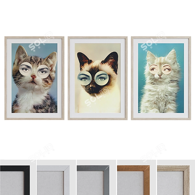 Cat-Eyed Collage Picture Frame Set 3D model image 1