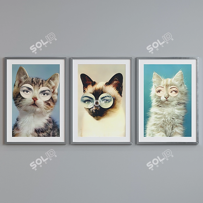 Cat-Eyed Collage Picture Frame Set 3D model image 3