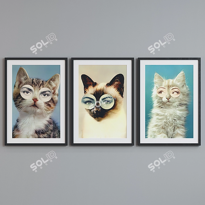 Cat-Eyed Collage Picture Frame Set 3D model image 5