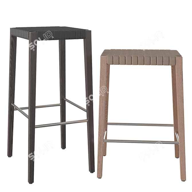 Elegant Upholstered Oak Stools 3D model image 2