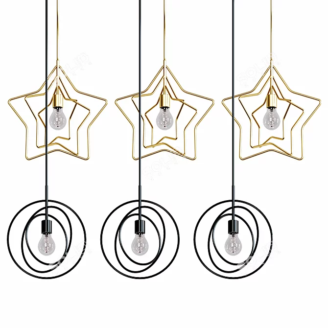 Elegant Gold Star Ceiling Chandelier 3D model image 1