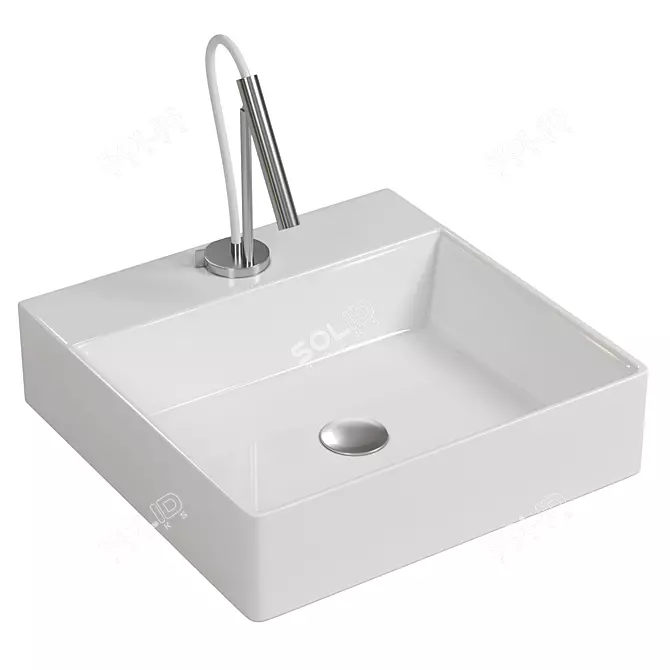 Modern Square Ceramic Countertop Washbasin 3D model image 1