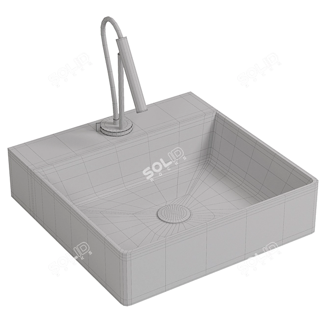 Modern Square Ceramic Countertop Washbasin 3D model image 2