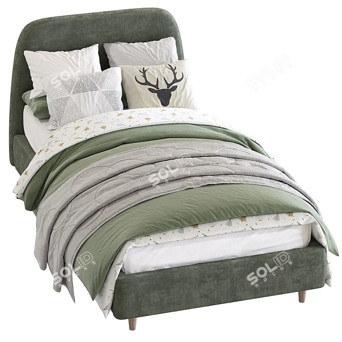 Raelynn Oatmeal Upholstered Bed 3D model image 2