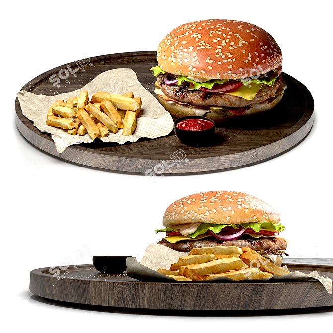 Savory Burger and Crispy Fries 3D model image 1