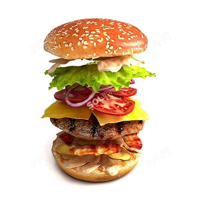 Savory Burger and Crispy Fries 3D model image 2