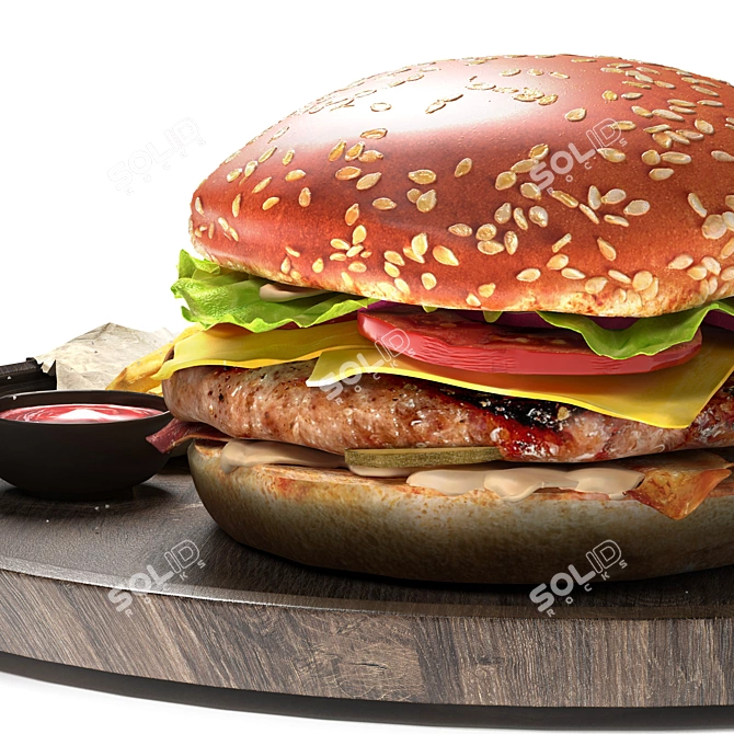 Savory Burger and Crispy Fries 3D model image 3