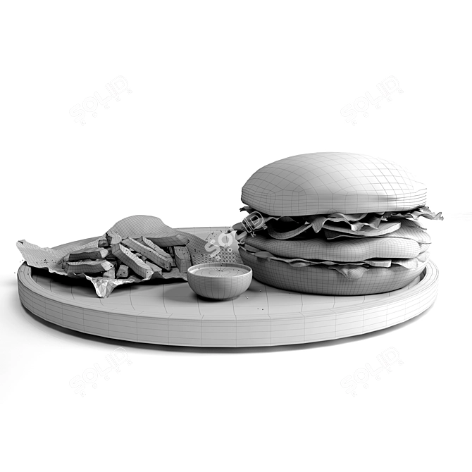 Savory Burger and Crispy Fries 3D model image 5