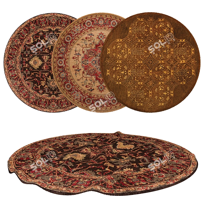 Round Rugs Set with VRayFur 3D model image 1