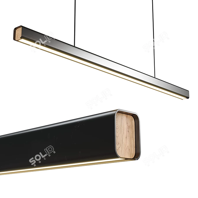 Sleek Black & Walnut LED Pendant 3D model image 1