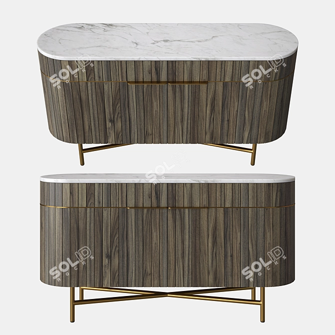 Elegant Mango Wood and Marble Sideboard 3D model image 1