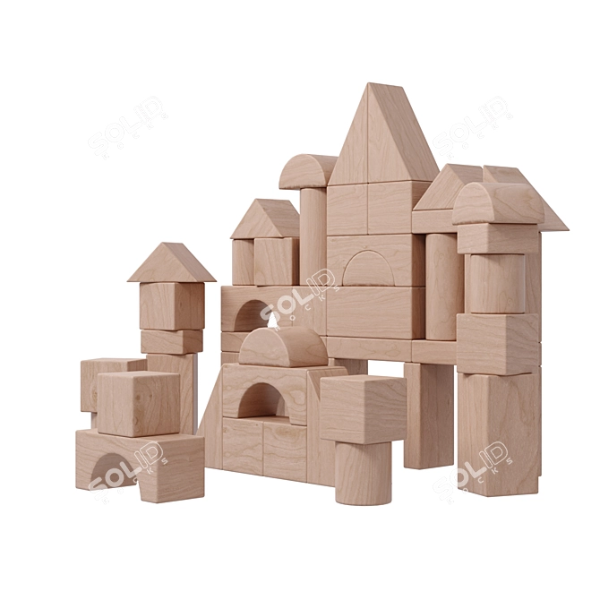 Natural Wood Building Block Set 3D model image 4