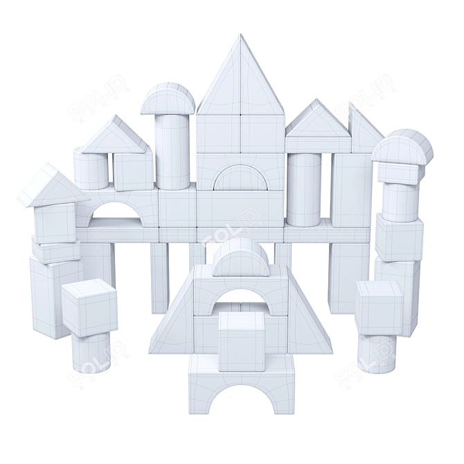 Natural Wood Building Block Set 3D model image 5