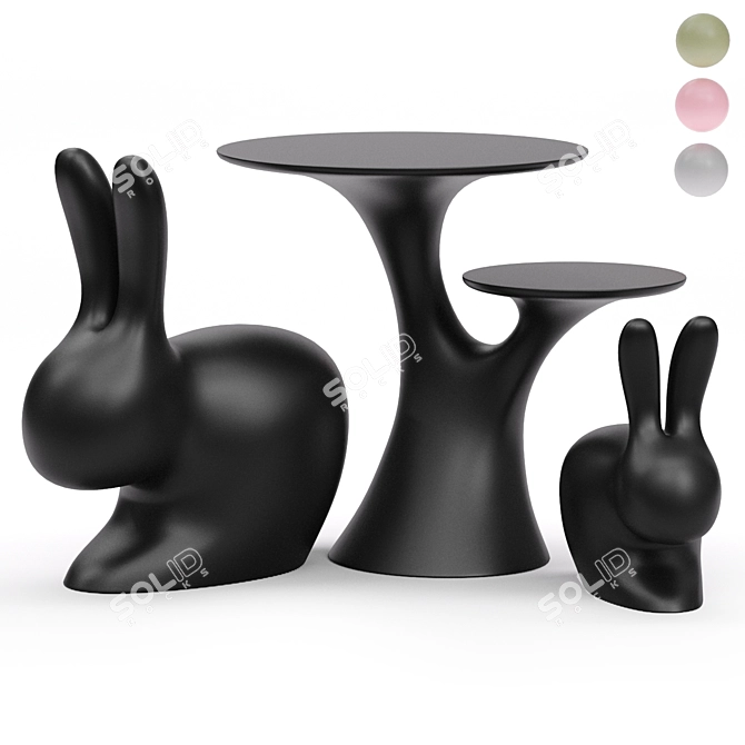 Qeeboo Rabbit Kids Table & Chairs 3D model image 1