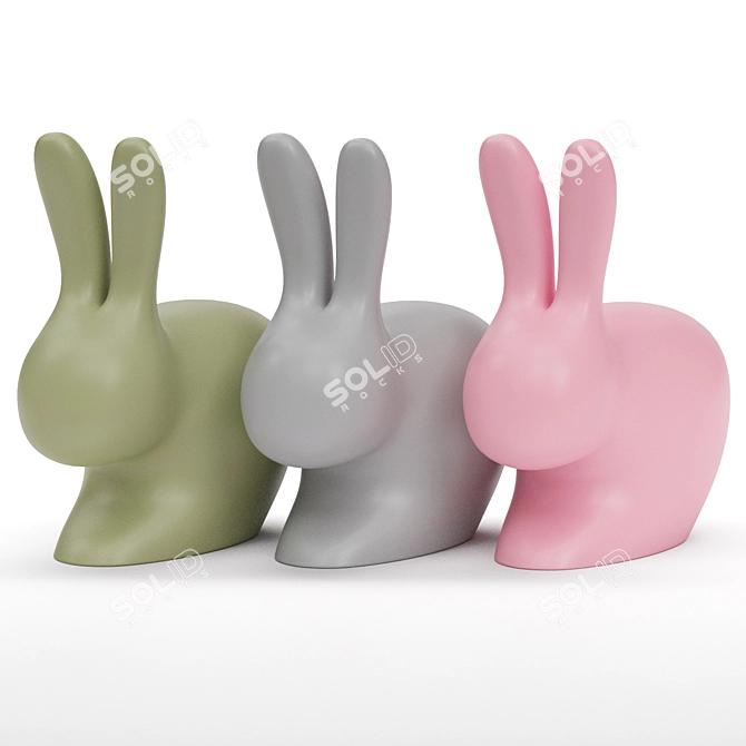 Qeeboo Rabbit Kids Table & Chairs 3D model image 4