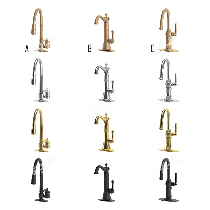 Sleek Gold Kitchen Faucet 3D model image 2