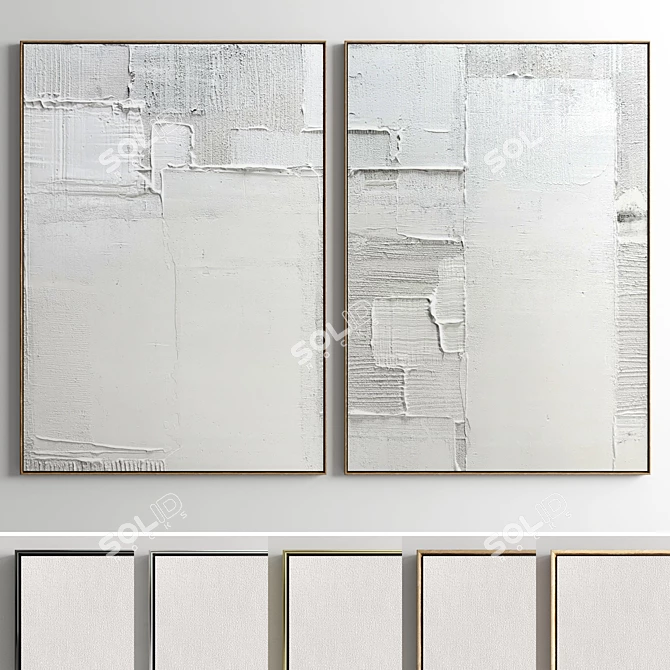 Plaster Frame Set: 2 Artworks, Various Materials 3D model image 1