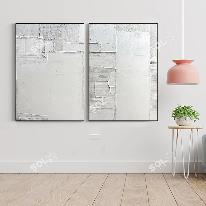 Plaster Frame Set: 2 Artworks, Various Materials 3D model image 3