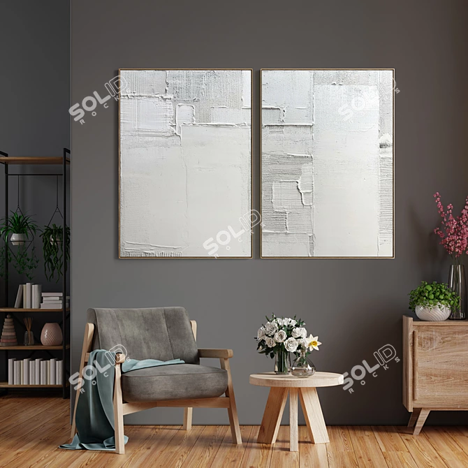 Plaster Frame Set: 2 Artworks, Various Materials 3D model image 4