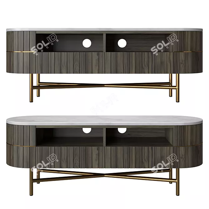 Elegant Mango Wood & Marble TV Stand 3D model image 1