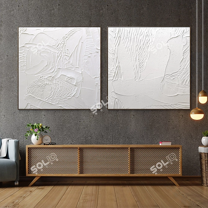 Abstract Plaster Square Frames - Set of 2 3D model image 4